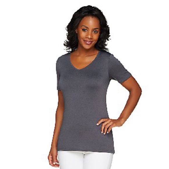 Linea by Louis Dell'Olio V-Neck Short Sleeve Flecked T-Shirt, 2X Natural A255670 - Picture 2 of 8